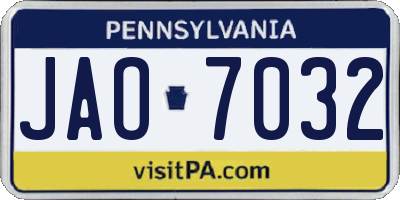 PA license plate JAO7032