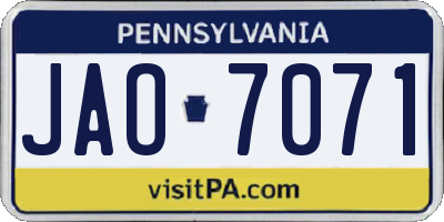 PA license plate JAO7071