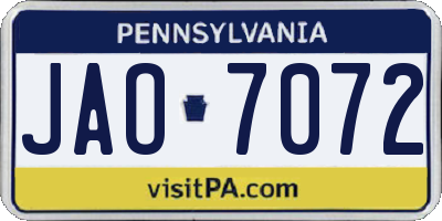 PA license plate JAO7072
