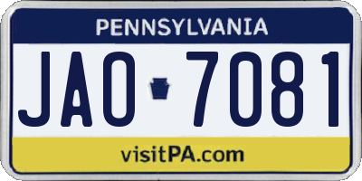 PA license plate JAO7081