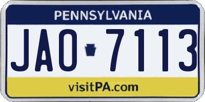 PA license plate JAO7113