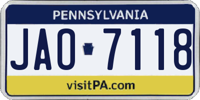 PA license plate JAO7118