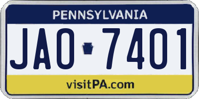 PA license plate JAO7401