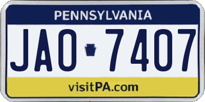 PA license plate JAO7407