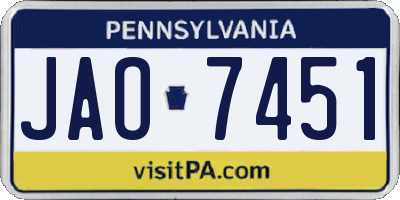 PA license plate JAO7451