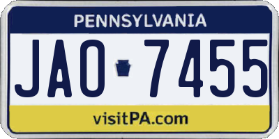 PA license plate JAO7455