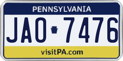 PA license plate JAO7476