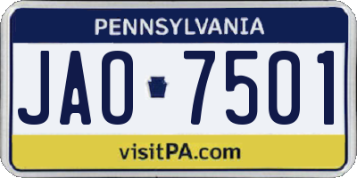 PA license plate JAO7501