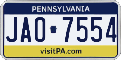 PA license plate JAO7554
