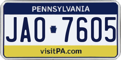 PA license plate JAO7605