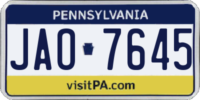 PA license plate JAO7645