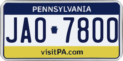 PA license plate JAO7800