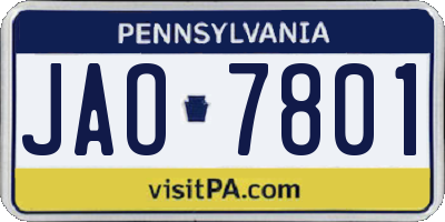 PA license plate JAO7801