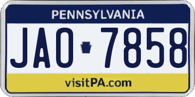 PA license plate JAO7858