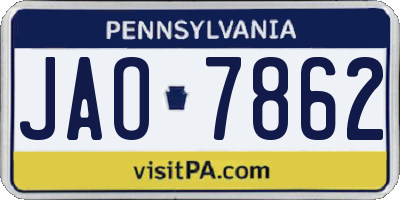 PA license plate JAO7862