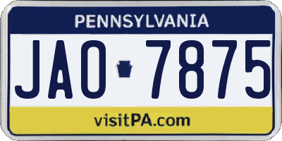 PA license plate JAO7875