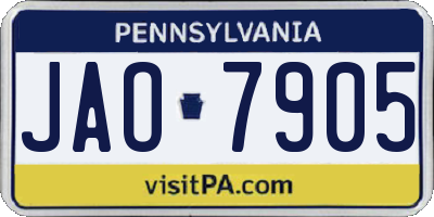PA license plate JAO7905