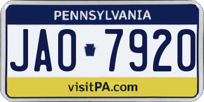 PA license plate JAO7920