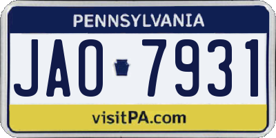 PA license plate JAO7931