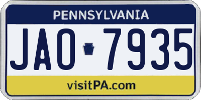 PA license plate JAO7935