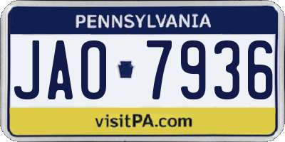 PA license plate JAO7936