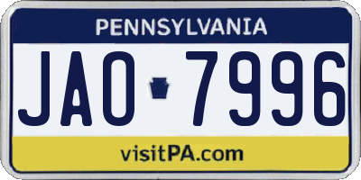 PA license plate JAO7996