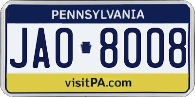 PA license plate JAO8008