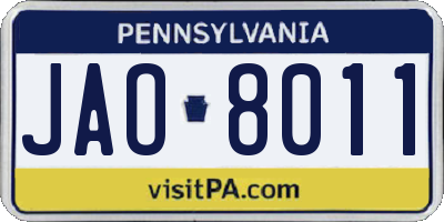 PA license plate JAO8011