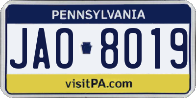 PA license plate JAO8019