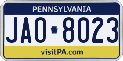 PA license plate JAO8023
