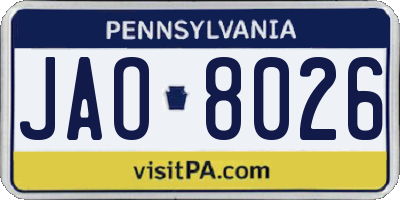 PA license plate JAO8026