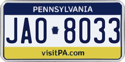 PA license plate JAO8033