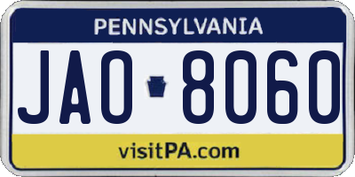 PA license plate JAO8060