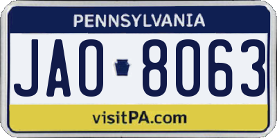 PA license plate JAO8063