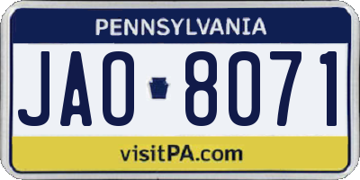 PA license plate JAO8071