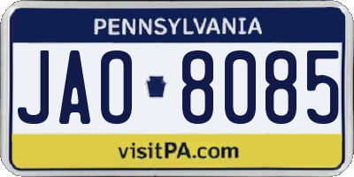 PA license plate JAO8085