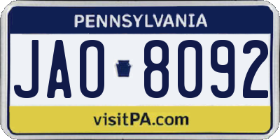PA license plate JAO8092