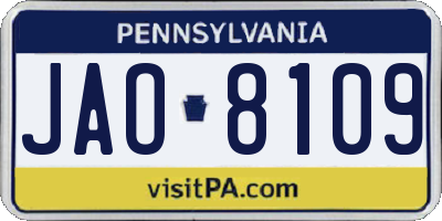 PA license plate JAO8109