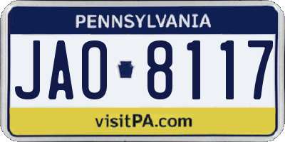 PA license plate JAO8117