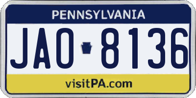 PA license plate JAO8136