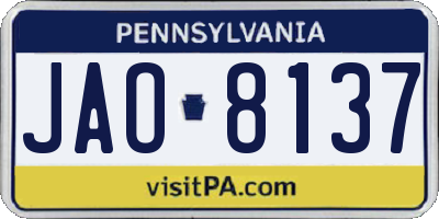 PA license plate JAO8137