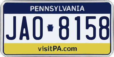 PA license plate JAO8158