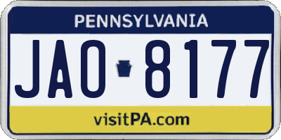 PA license plate JAO8177