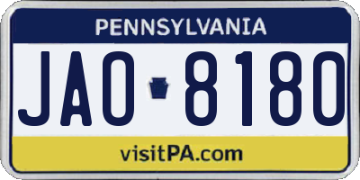 PA license plate JAO8180