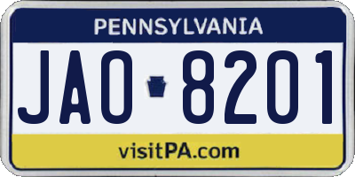 PA license plate JAO8201