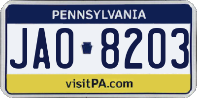 PA license plate JAO8203