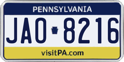 PA license plate JAO8216