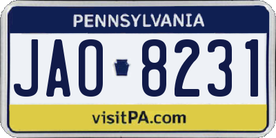 PA license plate JAO8231