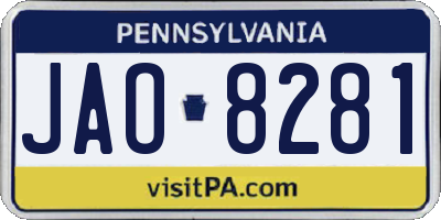 PA license plate JAO8281