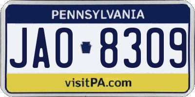 PA license plate JAO8309